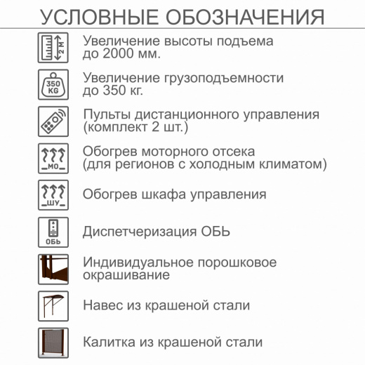 Вертикальный подъемник для инвалидов по ГОСТ ВПМ-01, с увеличением до 2000 мм, с калиткой из каршенной стали, с увеличеной грузоподъемностью до 350кг, с диспетчеризацией ОБЬ, с навесом из крашенной стали, с обогревом шкафа управления